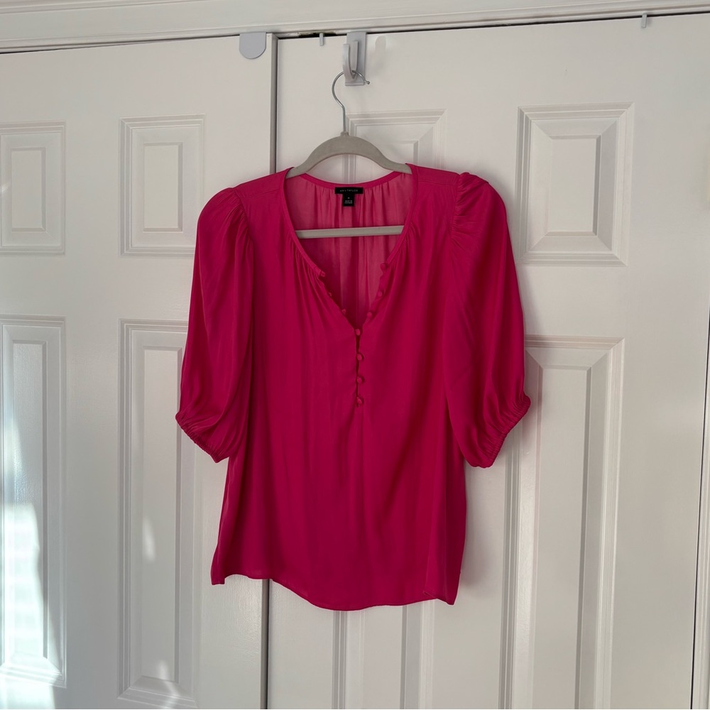 Ann Taylor Fuchsia Blouse with Button Detail